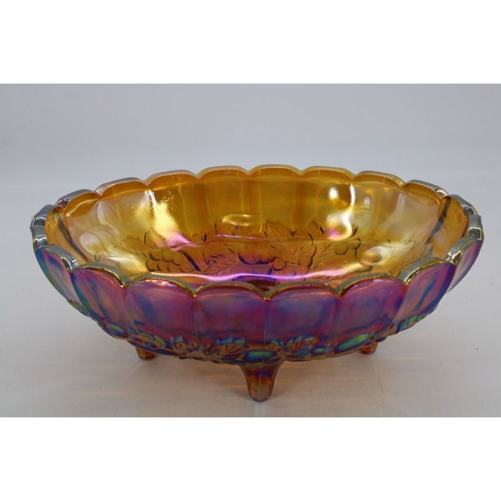 Vintage Iredescent Carnival Glass Fruit Bowl Footed 12” X 8 1/2” X 4 1/2”
